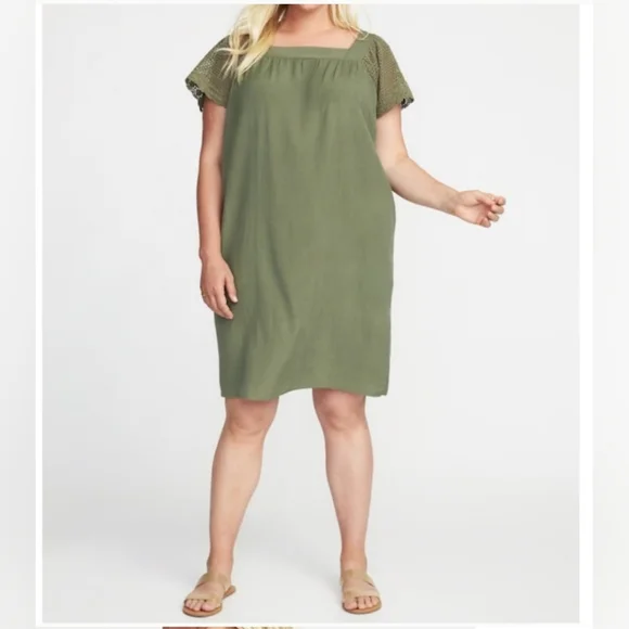 Old Navy | Dresses | Old Navy Xl Crochet Sleeve Square Neck Shift Dress In  Olive Green | Poshmark